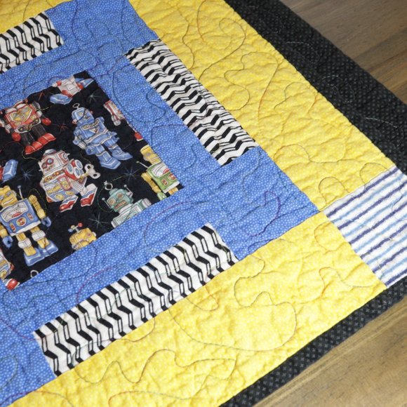 Vintage Antique Hand Made Robot Quilt Blanket 5x6 - Picture 6 of 13